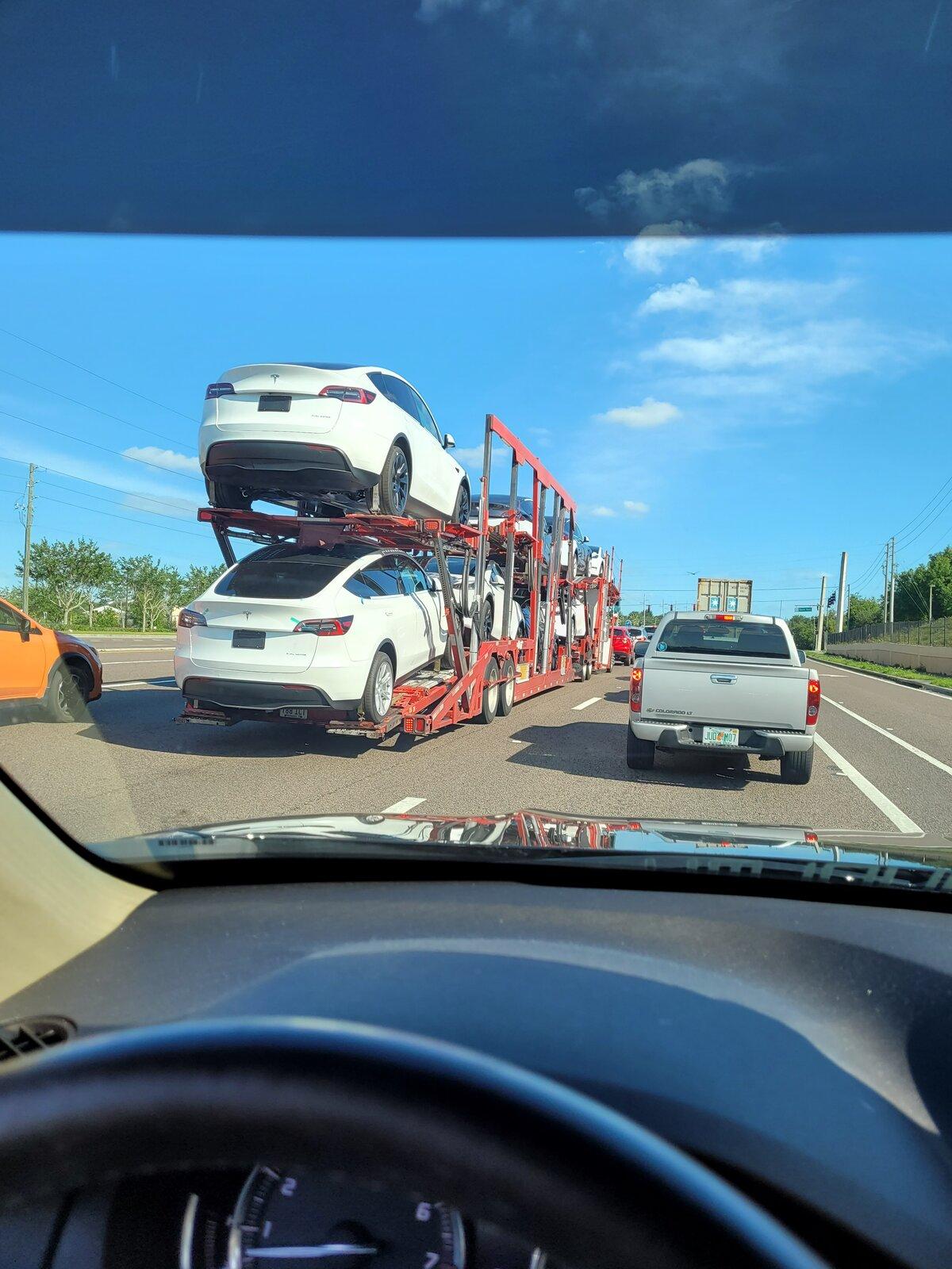 Tesla Model 2 Spotted Truck load of Teslas 20210427_171336