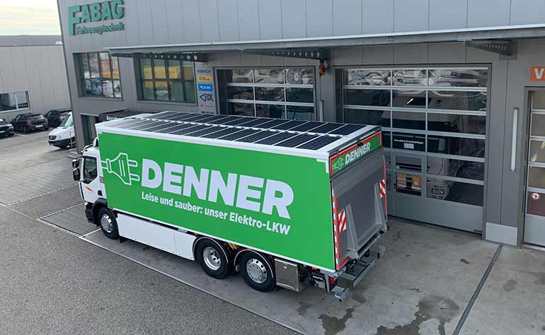 Tesla Model 2 Electric truck with solar panels Rhyner-Logistik-Denner