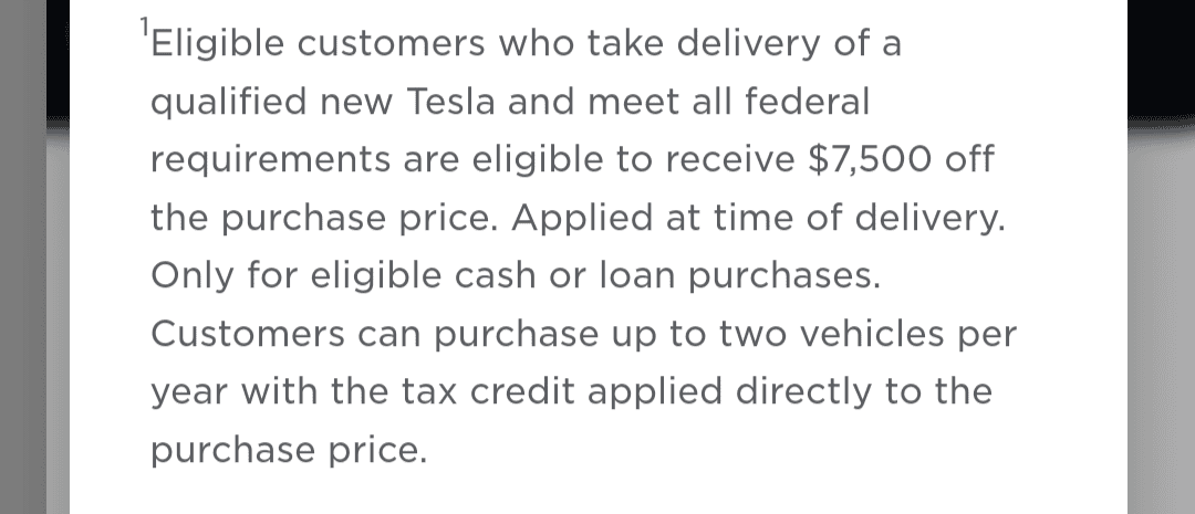 Tesla Model 2 $7500 POS Federal Tax credit live at Tesla! (Twice a year!) Screenshot_20240113-072915